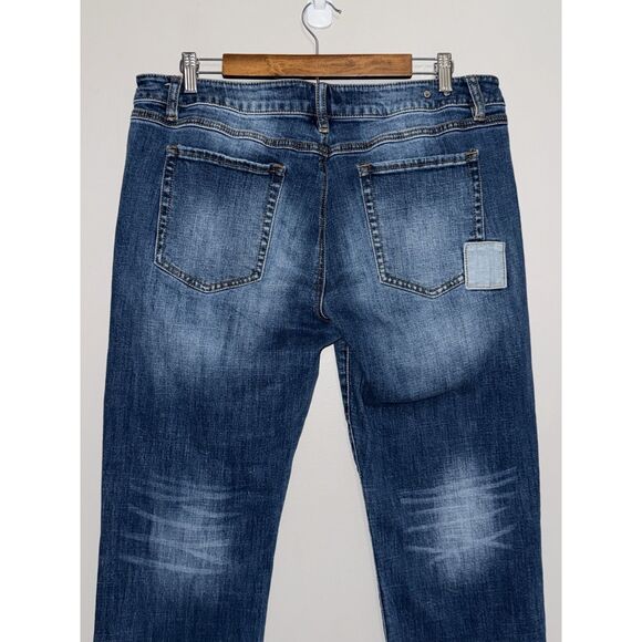 CAbi Jeans Slim Boyfriend Jeans Sz 14 Blue Denim Patchwork Stretch Boho 5308 - Picture 7 of 14